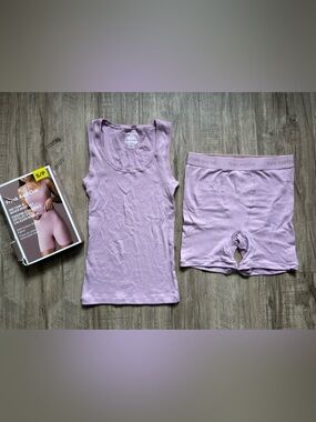 Frank And Oak Womens Lavender purple Tank & Boxer Short Set pjs loungewear cozy